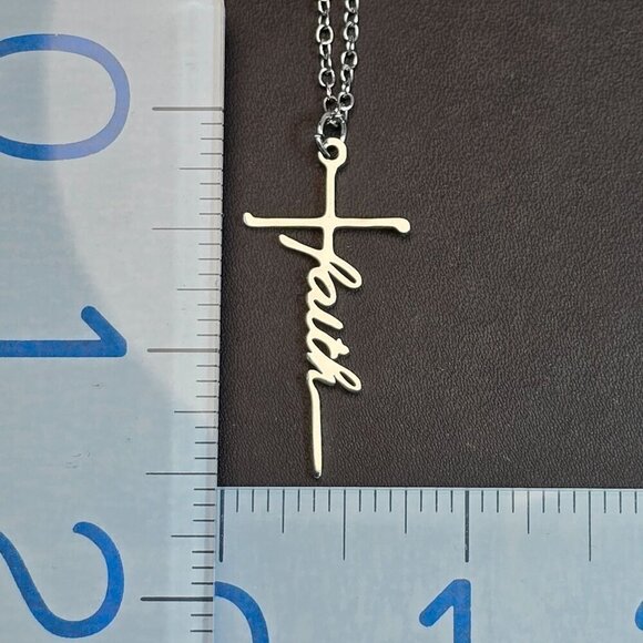 Silver "Faith" Cross Pendant Necklace (NWOT) - Picture 5 of 5